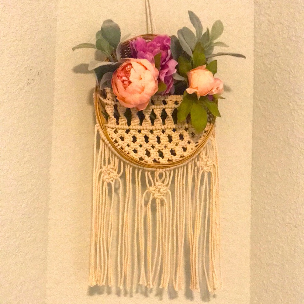 Basket boho Macrame plant wall hanging